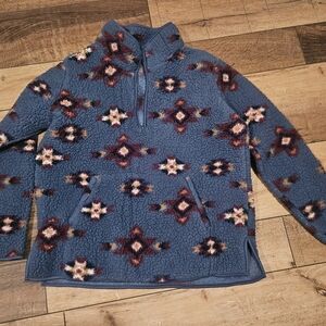 Wrangler Blue and Burgundy Patterned Cowl Sweater